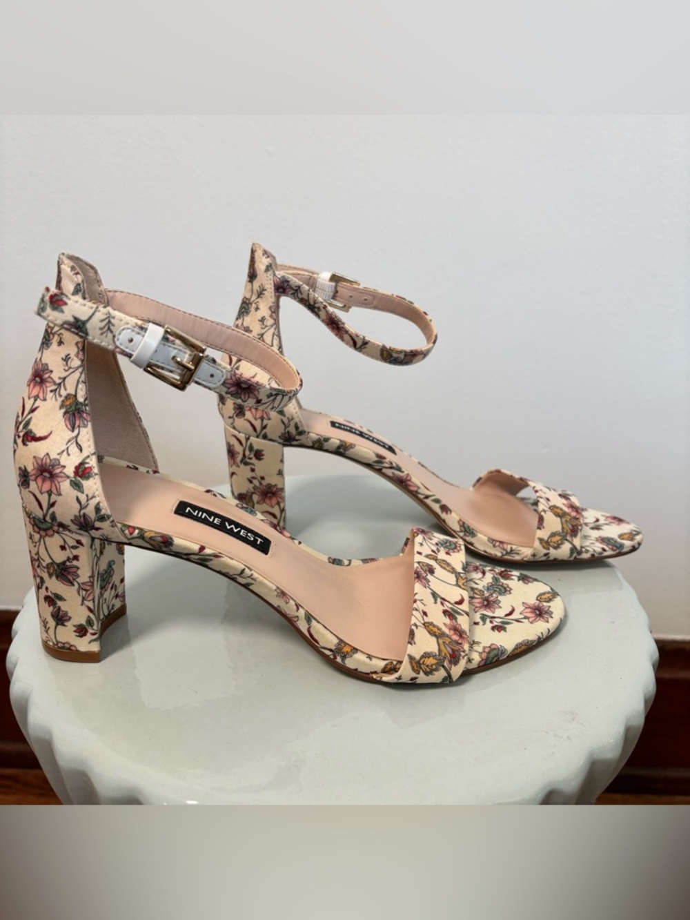 Nine West Floral Ankle-Strap Block Heel Sandals - 2.75” heel - New w/o tag